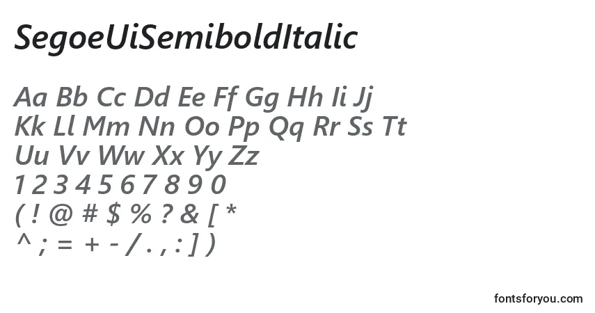 Fuente SegoeUiSemiboldItalic - alfabeto, números, caracteres especiales
