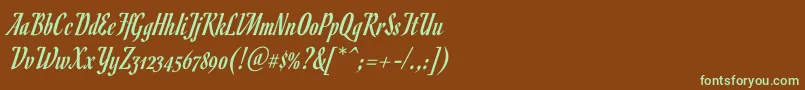 フォントRomanescoRegular – 緑色の文字が茶色の背景にあります。