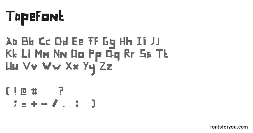 Czcionka Tapefont – alfabet, cyfry, specjalne znaki
