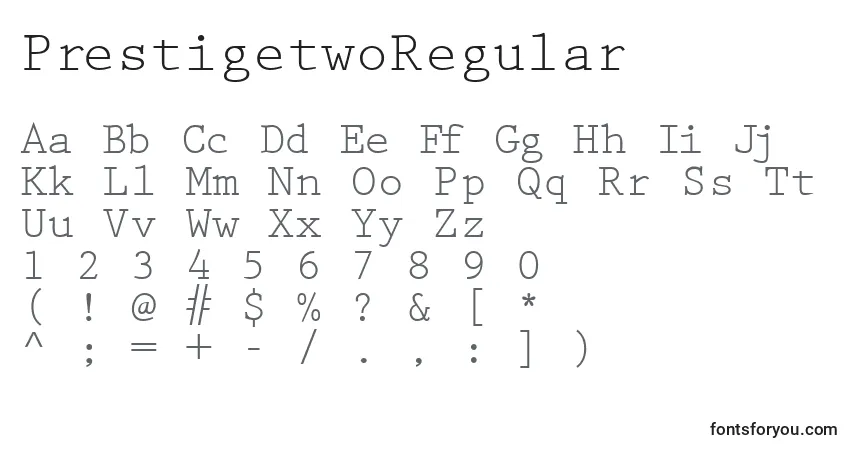 A fonte PrestigetwoRegular – alfabeto, números, caracteres especiais