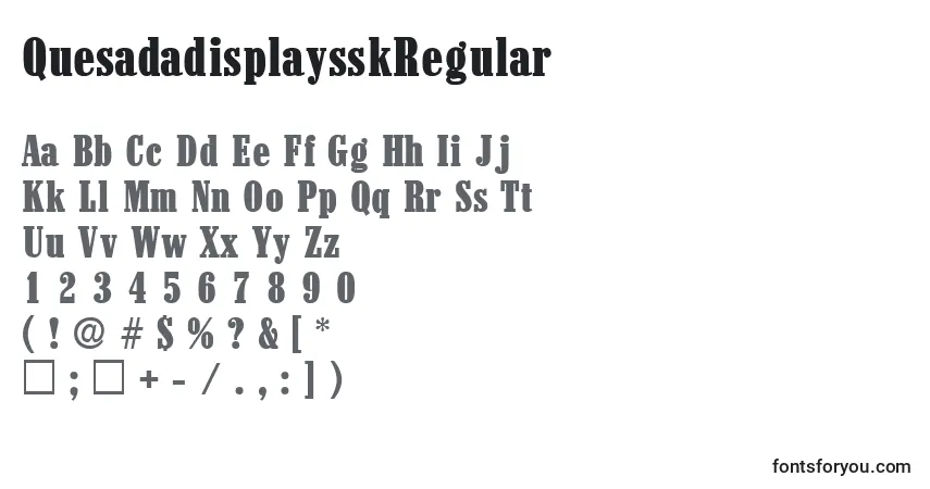 Czcionka QuesadadisplaysskRegular – alfabet, cyfry, specjalne znaki