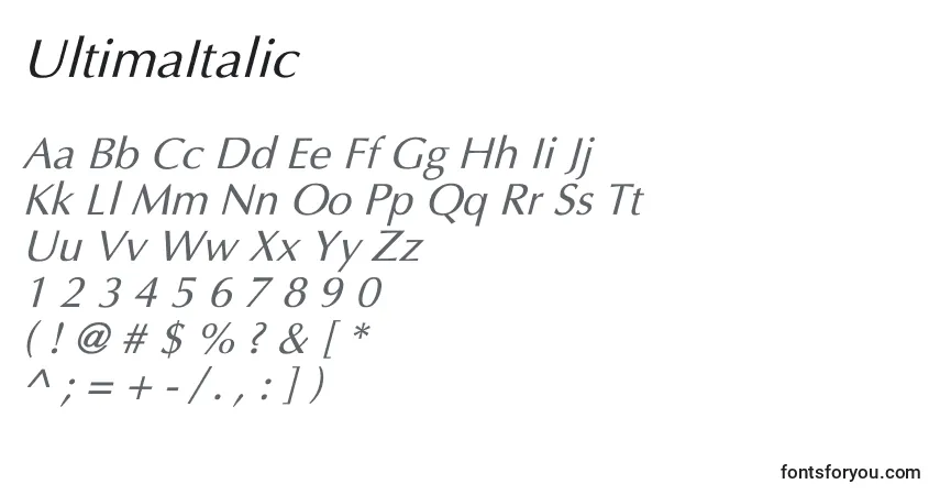 Шрифт UltimaItalic – алфавит, цифры, специальные символы