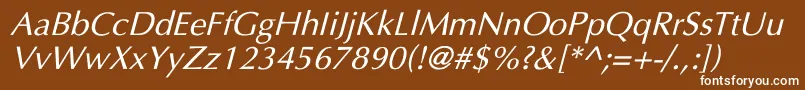 UltimaItalic-Schriftart – Weiße Schriften auf braunem Hintergrund