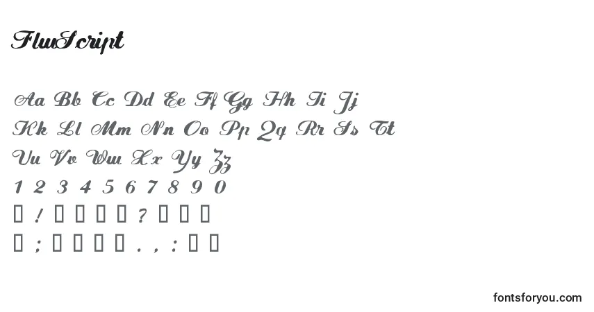 Czcionka FlwScript – alfabet, cyfry, specjalne znaki