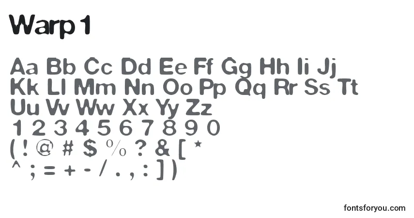 Czcionka Warp1 – alfabet, cyfry, specjalne znaki