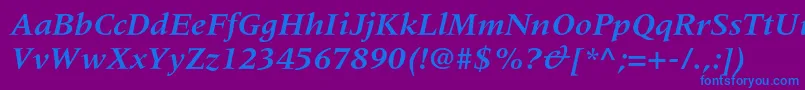 MeridienltstdBolditalic-fontti – siniset fontit violetilla taustalla