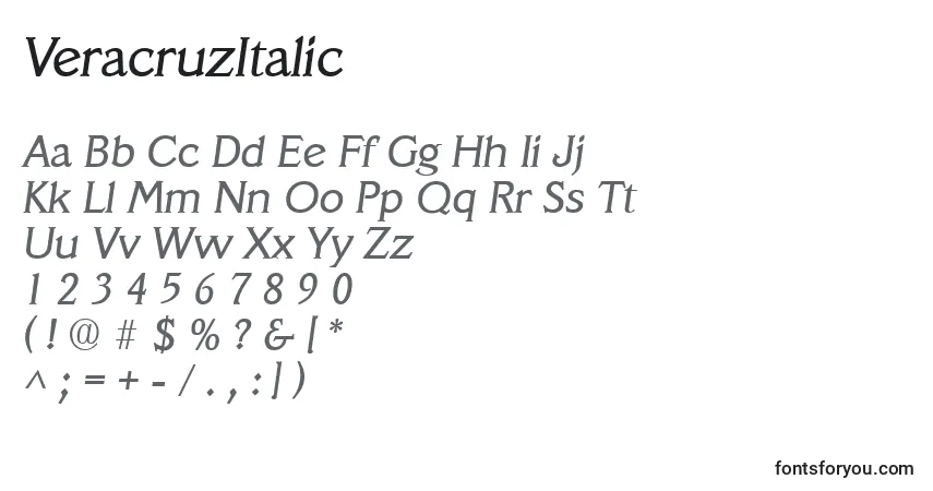 Schriftart VeracruzItalic – Alphabet, Zahlen, spezielle Symbole