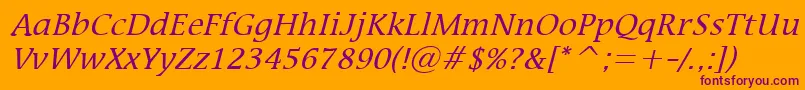 MirrorItalic-fontti – violetit fontit oranssilla taustalla