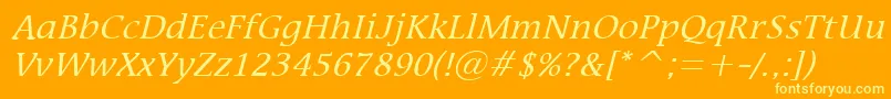 MirrorItalic-Schriftart – Gelbe Schriften auf orangefarbenem Hintergrund