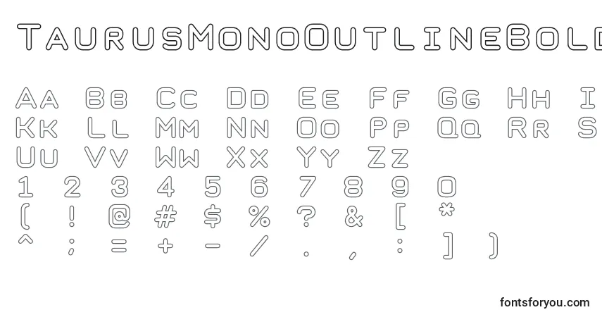 Czcionka TaurusMonoOutlineBold – alfabet, cyfry, specjalne znaki