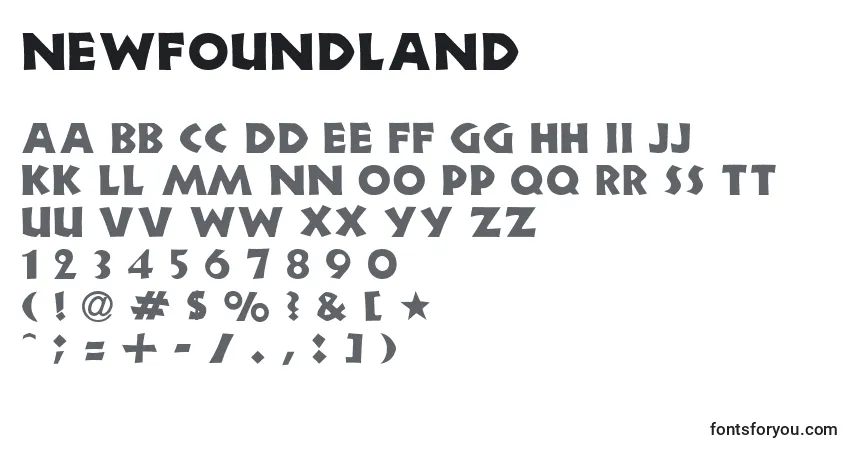 A fonte Newfoundland – alfabeto, números, caracteres especiais