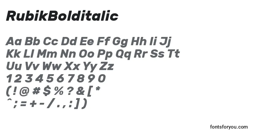A fonte RubikBolditalic – alfabeto, números, caracteres especiais