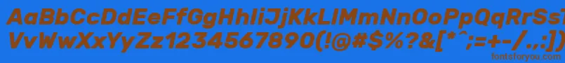 フォントRubikBolditalic – 茶色の文字が青い背景にあります。