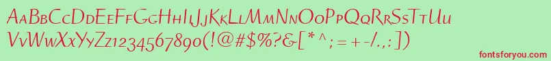 RuzickaFreehandLhRomanSmallCapsOldstyleFigures Font – Red Fonts on Green Background