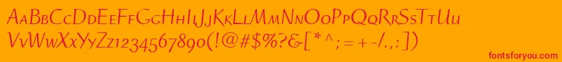 More about RuzickaFreehandLhRomanSmallCapsOldstyleFigures Font RuzickaFreehandLhRomanSmallCapsOldstyleFigures Font – Red Fonts on Orange Background