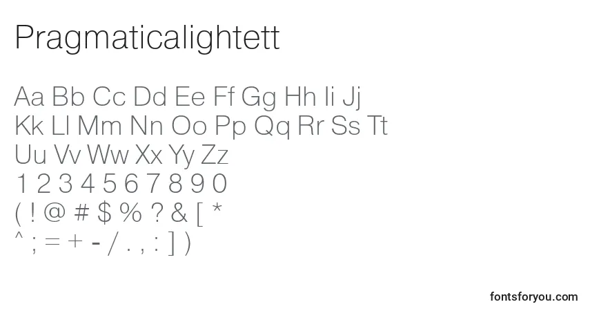 Schriftart Pragmaticalightett – Alphabet, Zahlen, spezielle Symbole
