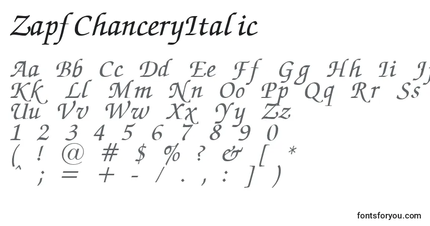 ZapfChanceryItalic-fontti – aakkoset, numerot, erikoismerkit