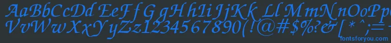 ZapfChanceryItalic-Schriftart – Blaue Schriften auf schwarzem Hintergrund