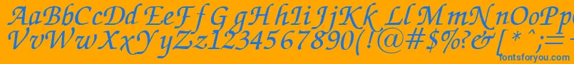 Saiba mais sobre a fonte ZapfChanceryItalic Fonte ZapfChanceryItalic – fontes azuis em um fundo laranja
