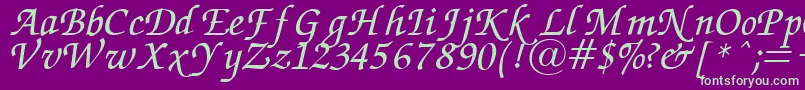 Weitere Informationen zur ZapfChanceryItalic-Schriftart ZapfChanceryItalic-Schriftart – Grüne Schriften auf violettem Hintergrund