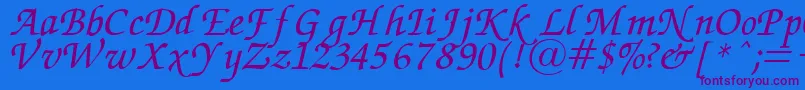 Fonte ZapfChanceryItalic – fontes roxas em um fundo azul
