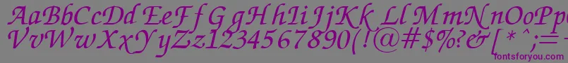 ZapfChanceryItalic-fontti – violetit fontit harmaalla taustalla