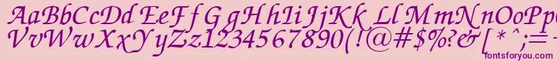 Fonte ZapfChanceryItalic – fontes roxas em um fundo rosa