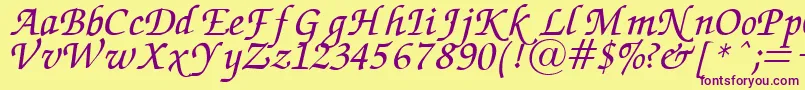 Fonte ZapfChanceryItalic – fontes roxas em um fundo amarelo