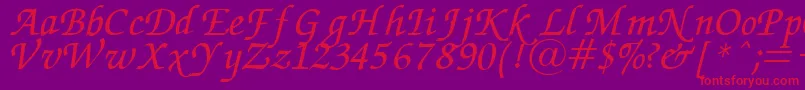 ZapfChanceryItalic-fontti – punaiset fontit violetilla taustalla