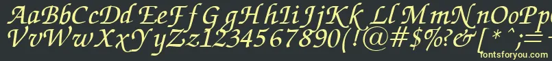 ZapfChanceryItalic-fontti – keltaiset fontit mustalla taustalla