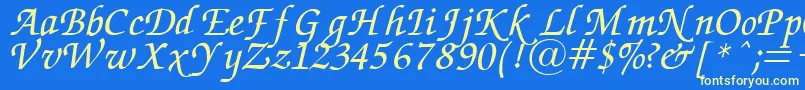 Fonte ZapfChanceryItalic – fontes amarelas em um fundo azul