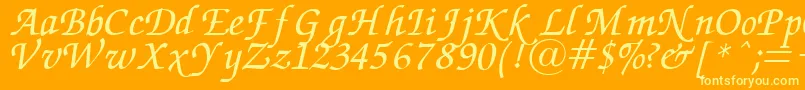 ZapfChanceryItalic-fontti – keltaiset fontit oranssilla taustalla