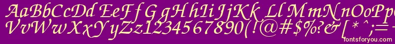 Fonte ZapfChanceryItalic – fontes amarelas em um fundo roxo