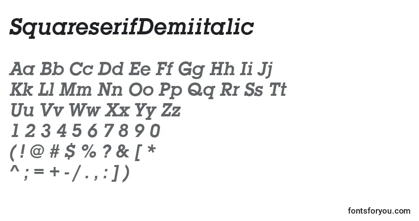 Czcionka SquareserifDemiitalic – alfabet, cyfry, specjalne znaki