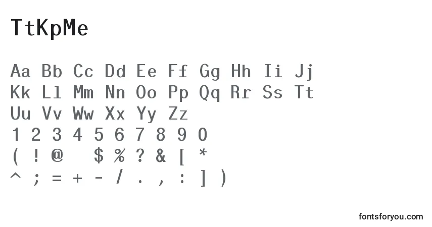 Schriftart TtKpMe – Alphabet, Zahlen, spezielle Symbole