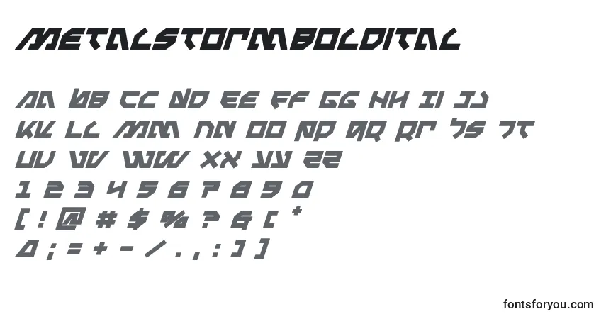 Шрифт Metalstormboldital – алфавит, цифры, специальные символы