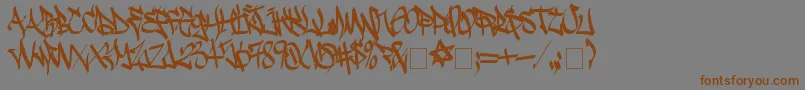 フォントSadocWild – 茶色の文字が灰色の背景にあります。