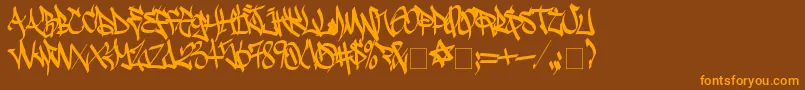 Saiba mais sobre a fonte SadocWild Fonte SadocWild – fontes laranjas em um fundo marrom