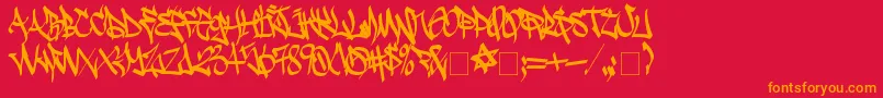 SadocWild-fontti – oranssit fontit punaisella taustalla