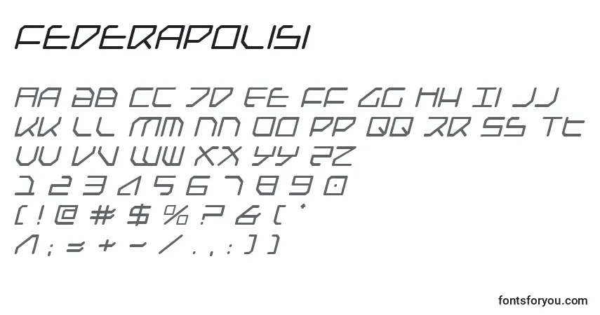 Schriftart Federapolisi – Alphabet, Zahlen, spezielle Symbole