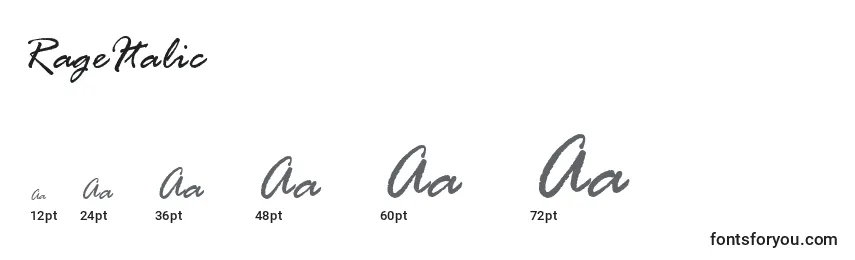 RageItalic Font Sizes