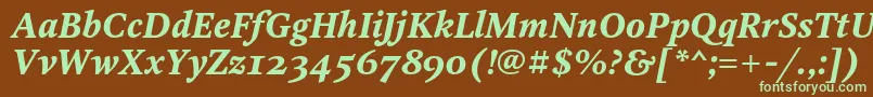 フォントOctavaoscBolditalic – 緑色の文字が茶色の背景にあります。