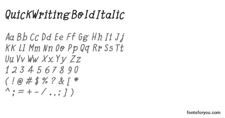 Czcionka QuickWritingBoldItalic – alfabet, cyfry, specjalne znaki