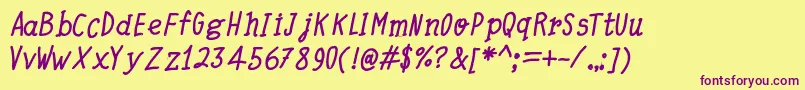 QuickWritingBoldItalic Font – Purple Fonts on Yellow Background