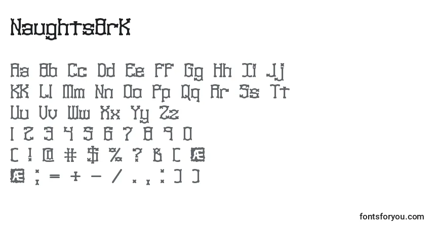 Czcionka NaughtsBrk – alfabet, cyfry, specjalne znaki