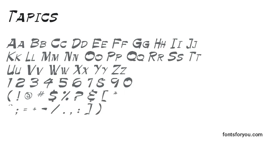 Tapics-fontti – aakkoset, numerot, erikoismerkit