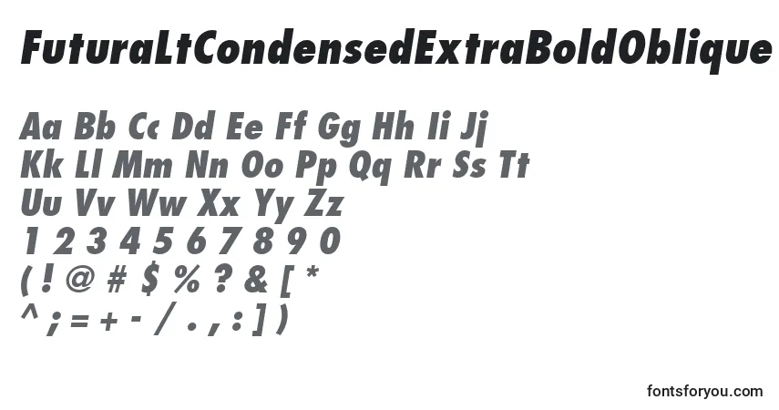 FuturaLtCondensedExtraBoldOblique-fontti – aakkoset, numerot, erikoismerkit