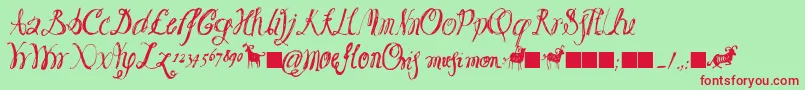 Moeflon01 Font – Red Fonts on Green Background