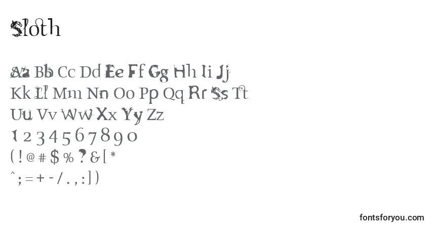A fonte Sloth – alfabeto, números, caracteres especiais