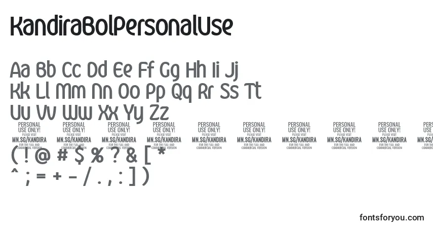 Czcionka KandiraBolPersonalUse – alfabet, cyfry, specjalne znaki